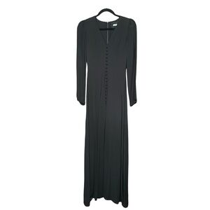 Reformation  Black Long Sleeves Front Button Victorian Maxi Dress Sz 0‎ Feminine